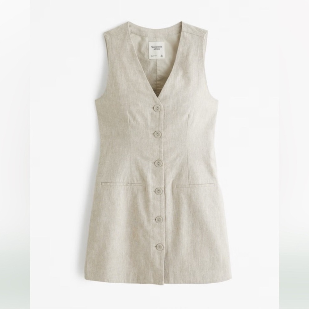 Abercrombie & Fitch Beige Button-Front Mini Dress